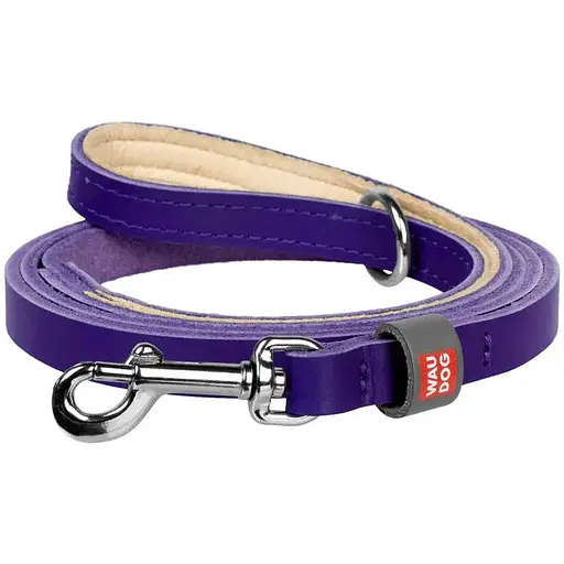 Повідець для котів та дрібних собак Waudog Classic шкіряний XXS-XS фіолетовий