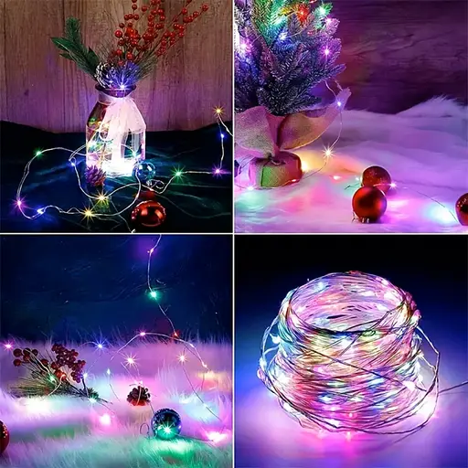 Гірлянда Роса Нитка 100 LED на батарейках 10 м Різнокольоровий - фото 4