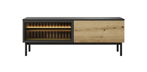 Тумба під телевізор з підсвіткою Perfect Home Ланг / Lang 2-дверна 2D/150 Чорний/дуб евок (PFH-091144) - фото 3