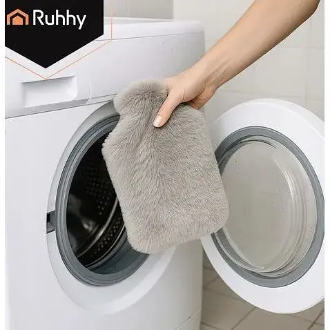 Резиновая грелка с плюшевым чехлом Ruhhy 26383, 1.8 л серый/бежевый тепло для тела до 3 часов - фото 5