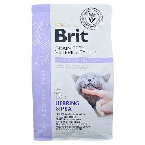 Сухой корм Brit GF VetDiet Cat Gastrointestinal для кошек, при нарушениях пищеварения, с сельдью, лососем, яйцом и горохом, 2 кг - фото 3