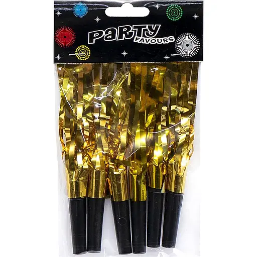 Набір карнавальних фольгованих свистків з мішурою, 6 шт., 1698-8