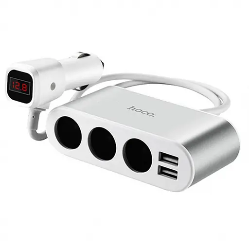 Автозарядний пристрій Hoco Z13 LCD-трійник розгалужувач - фото 1
