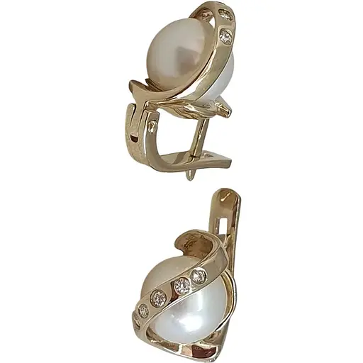 Золотые серьги с бриллиантами и жемчугом. 203040 - фото 1