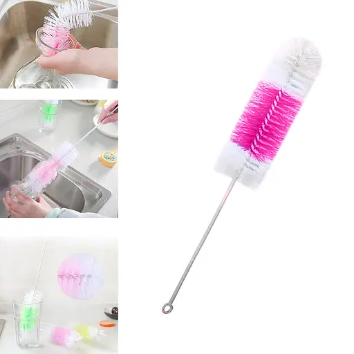 Йоршик щітка для миття пляшок і пляшок з гнучкою ручкою 28 см, Kitchen Master Рожевий 86064 - фото 1