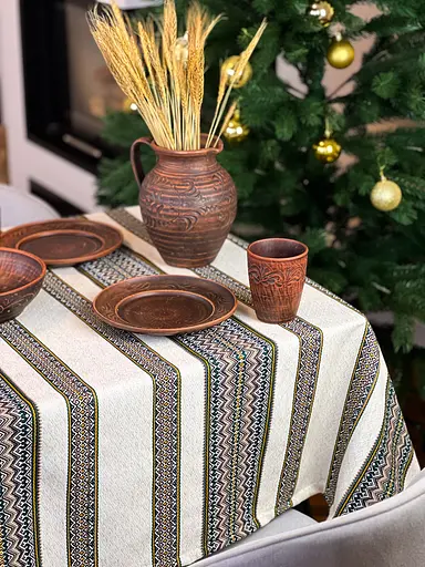 Лляна скатертина різдвяна з українським орнаментом "Рандеву" - 170х150 см - фото 9