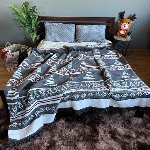 Плед покривало Bridge двосторонній Євро Ялиночки зимовий 200х220 Бавовна Сірий