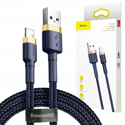 Кабель Baseus cafule Cable USB Lightning 1.5A 2 м Темно-синий + Золотой - фото 2