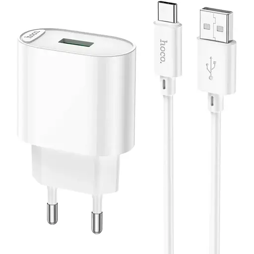 Зарядний пристрій Hoco C109A USB QC 18W білий + кабель USB to Type-C - фото 1