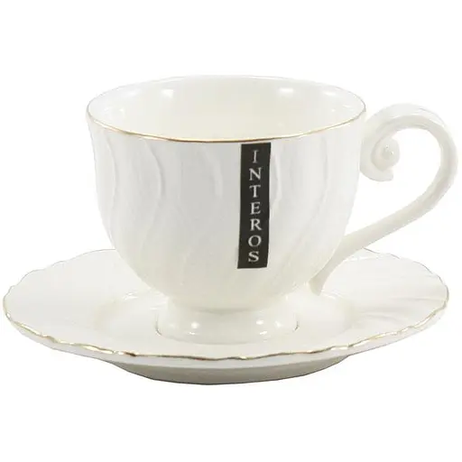 Чашка с блюдцем Interos Волна фарфоровая 260 мл белая (C0112 A)