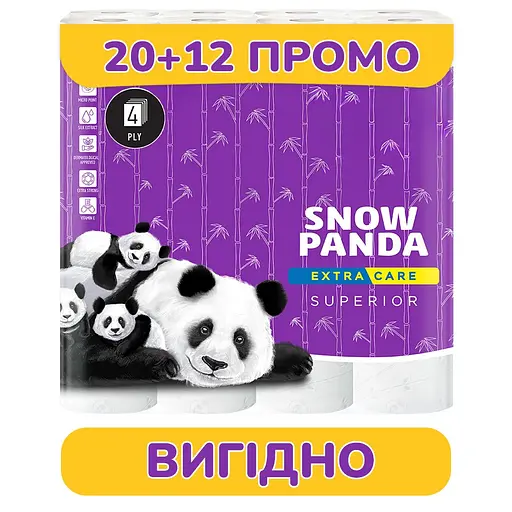 Туалетная бумага Сніжна Панда Extra Care Superior четырехслойная 32 рулона