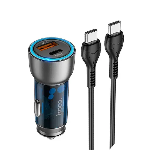 Адаптер автомобильный HOCO Type-C to Type-C cable Sprinter dual port car charger NZ8 комплект черный - фото 2