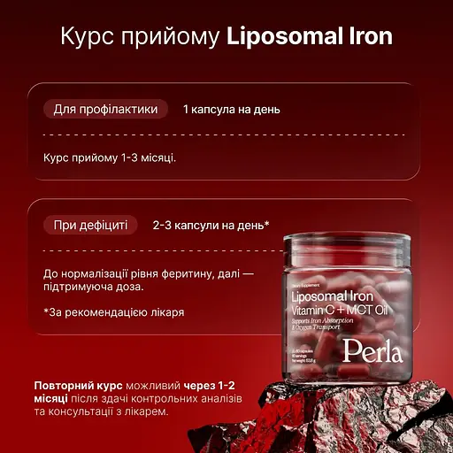 Залізо бісгліцинат Perla Helsa Liposomal Iron Vitamin C + MCT Oil 60 шт. - фото 8