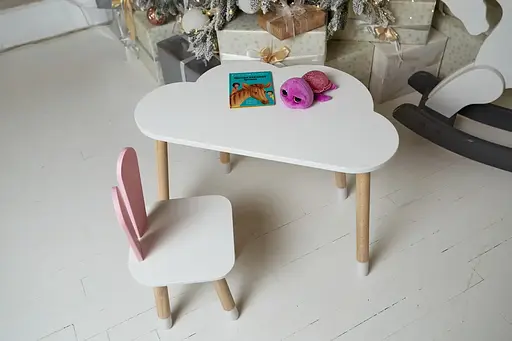 Дитячий стіл Хмарка і стільчик Зайчик (Білий з рожевим) - фото 2