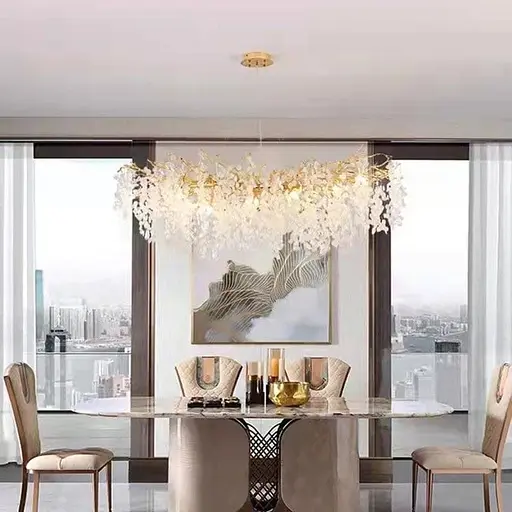 Люстра з білими підвісками у видовженому золотому корпусі 125х45 см | Арт. 703L-1200 GD+FR | Line F - фото 5