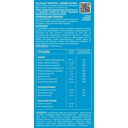 Витаминно-минеральный комплекс Vita PharmX Anti-Stress & Nerve Care 60 жевательных пастилок  - фото 2