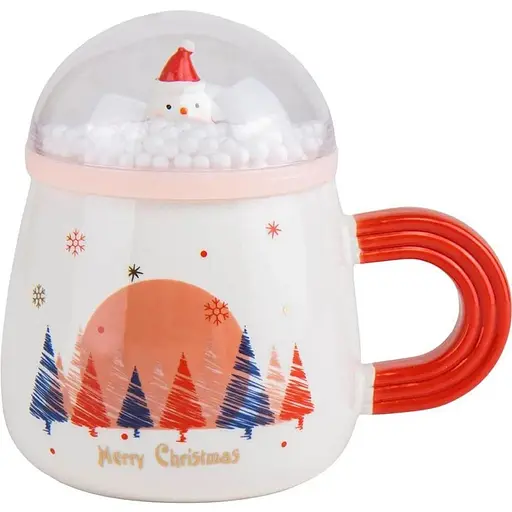 Чашка новогодняя Olens 8030-299 Снежный праздник с крышкой керамика 360 мл Белая - фото 1