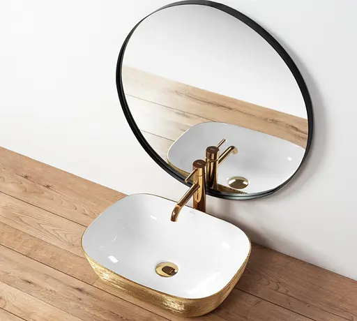 Умивальник Rea Jenny накладний white/gold REA-U9652, Золотий - фото 5