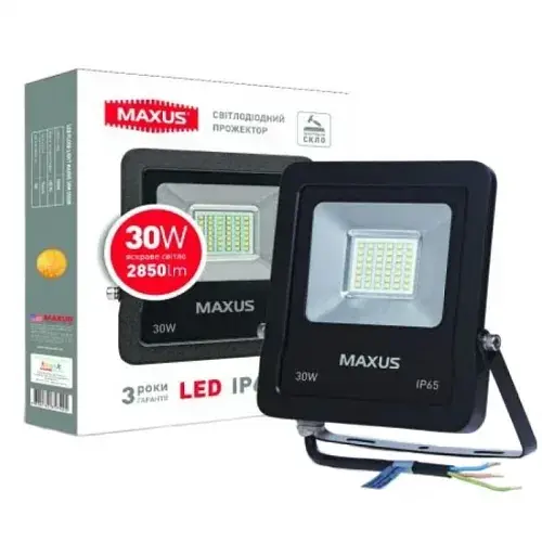Світлодіодний прожектор Maxus Flood SMD 2850лм IP65 5000K 30W (Чорний) - фото 2
