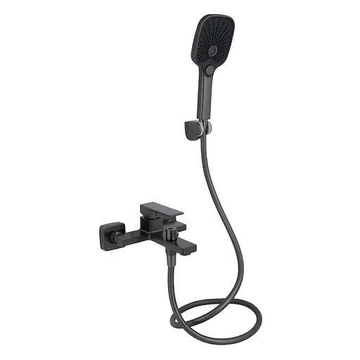 Змішувач для ванни Qtap Gemini (з душовим гарнітуром) QTGEM259GMB45684 Gunmetal Black PVD Шліфований чорний хром - фото 1