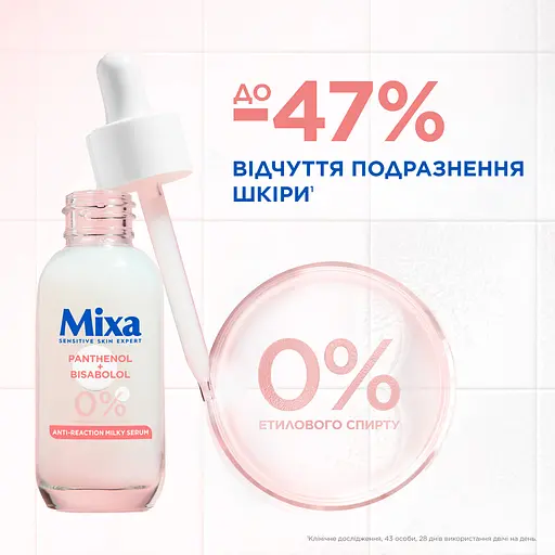 Сыворотка с пантенолом Mixa Anti-Reaction Milky Serum для успокоения и уменьшения раздражений чувствительной кожи лица 30 мл - фото 4