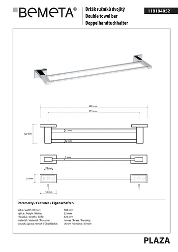 Тримач для рушника Bemeta Plaza 118104052 Хром - фото 2