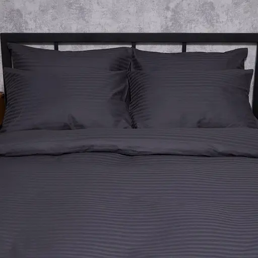 Комплект постельного белья Moon&Star Satin Stripe Dark Serenity Семейный 143х210х2 наволочки 4х70х70 - фото 4