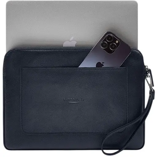 Кожаный чехол BlankNote для ноутбука на молнии с карманом и петлей на руку Синий - фото 1