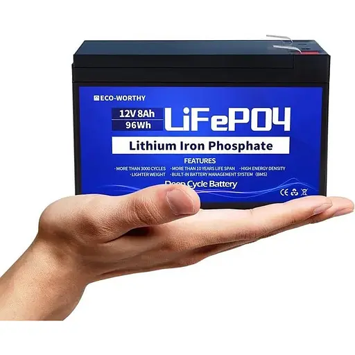 Аккумулятор Eco Worthy LiFePO4 12V 8Ah (96Wh), 3000+ циклов