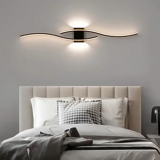 Хвилеподібний настінний чорний світильник Line F довжина 60 см Арт. WM27/600 - фото 1