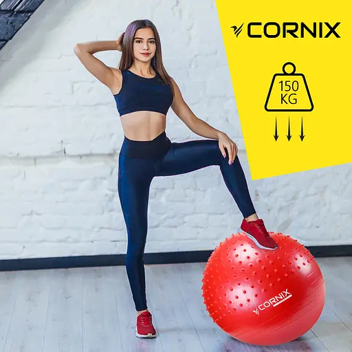 Мяч для фитнеса (фитбол) Cornix 55 см полумассажный Anti-Burst Red XR-0462 - фото 5