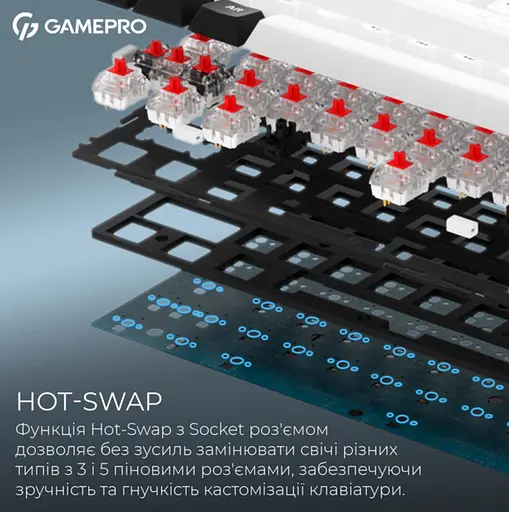 Клавиатура беспроводная игровая механическая GamePro MK-210-W Pro White-Black QLAB Orange Switches Hot-Swap - фото 8