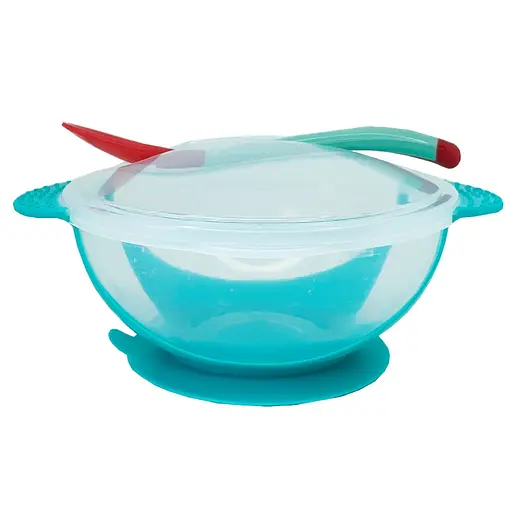 Тарілка на присосці прозора MGZ-0100(Turquoise) з термоложкою та кришкою - фото 2