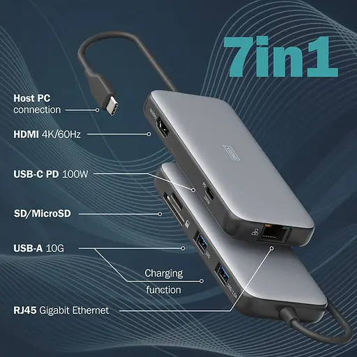 Кардридер док-станция Digitus70914 USB-C HDMI/2xUSB-A/USB-C/SD/MicroSD/RJ54  - фото 4