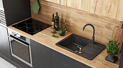 Кухонна мийка гранітна Rea Nils набір 5в1 black ZLE-00100, Чорний - фото 5