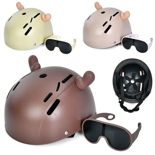 Шлем, 24.5x21x14.5 см, 9 отверстий, рожки, очки, MS4885 (в ассортименте) - фото 2