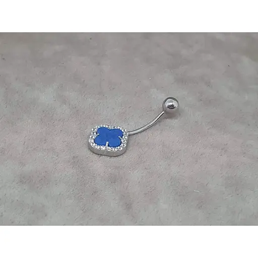Серебряная серьга для пирсинга пупка Ирий Клевер с лазуритом. 6025.3 - фото 2