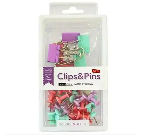 Набір канцелярський, біндери 19 мм 6 шт., кнопки-гвоздики 35 шт.