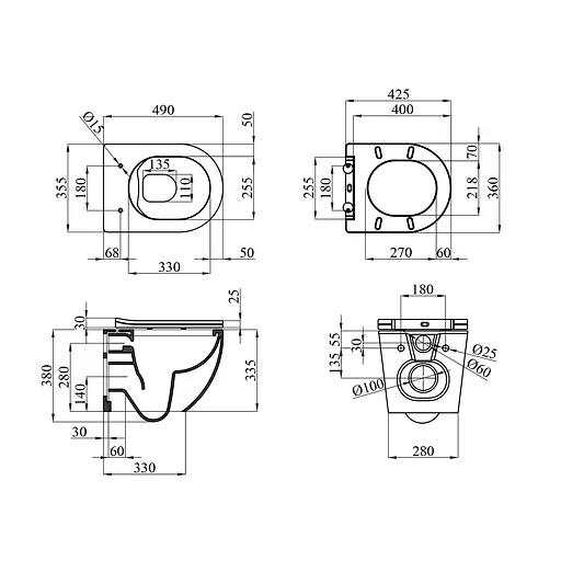 Унитаз подвесной Kroner Harz WHI493736 RIMLESS безободковый с сиденьем Slim Duroplast / Soft-close / Quick relase (KH493736WHIR), Белый - фото 2
