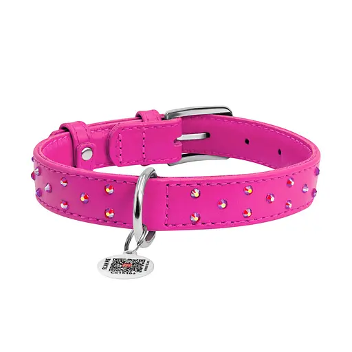 Нашийник для собак шкіряний Waudog Glamour з QR-паспортом з клейовими стразами Ш 25 мм Д 38-49 см рожевий - фото 3