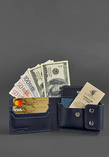 Мужской кожаный портмоне Zeus 9.0 темно-синий - фото 3