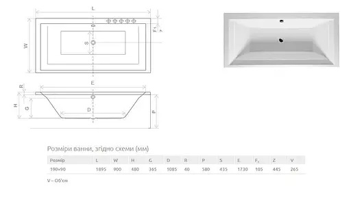 Ванна акрилова Radaway tea 190x90 + ніжки WA1-28-190x090 - фото 2