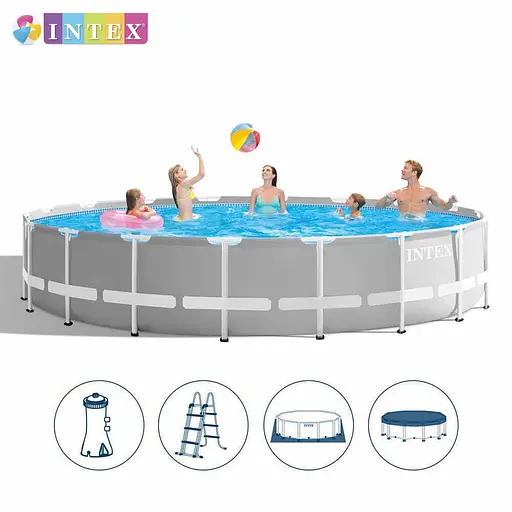 Басейн каркасний Intex 26732 NP круглий 549x122 см об'єм 24311 л зі сходами тентом та підстилкою - фото 2