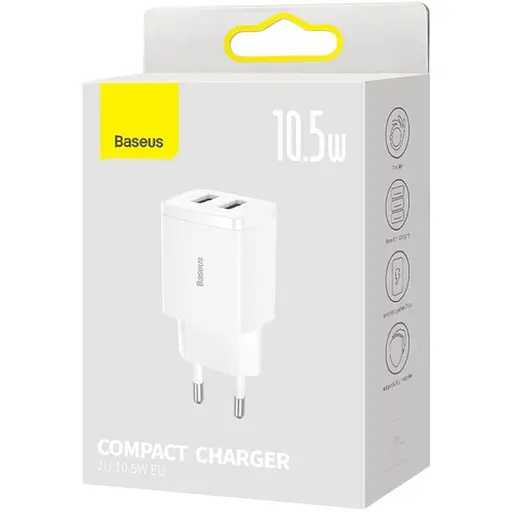 Сетевое зарядное устройство Baseus Compact Charger 2U 10.5W White (CCXJ010202) [74462] - фото 5