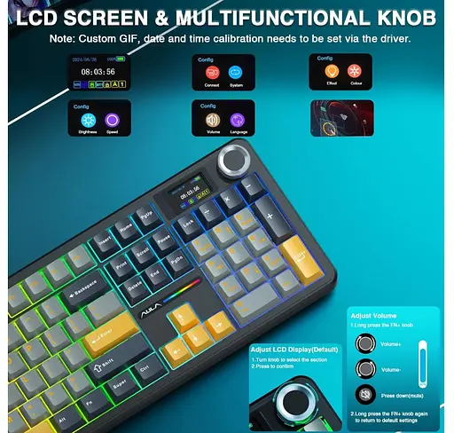 Клавиатура игровая AULA F-108-Pro Wireless Gasket Keyboard Reaper switch, 2.4G, BT, Black - фото 8