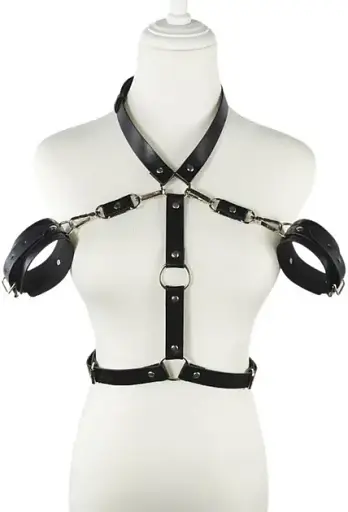 Портупея від шиї до запʼястя I’MCUM Neck to Wrist Bondage з наручниками за спиною Чорний (7970379617689)