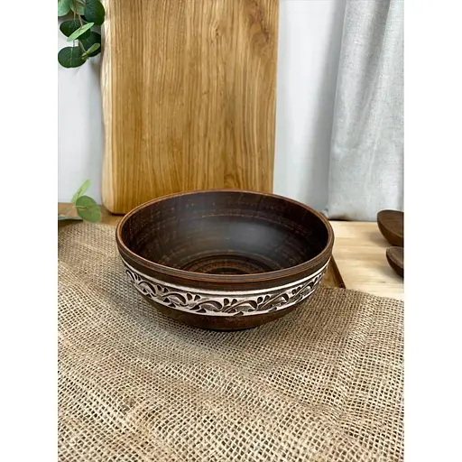 Миска керамическая (глиняная) резная Ангоб 1 л