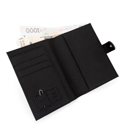 Обложка на паспорт 3459 кожаная с карманом для денег черная - фото 6