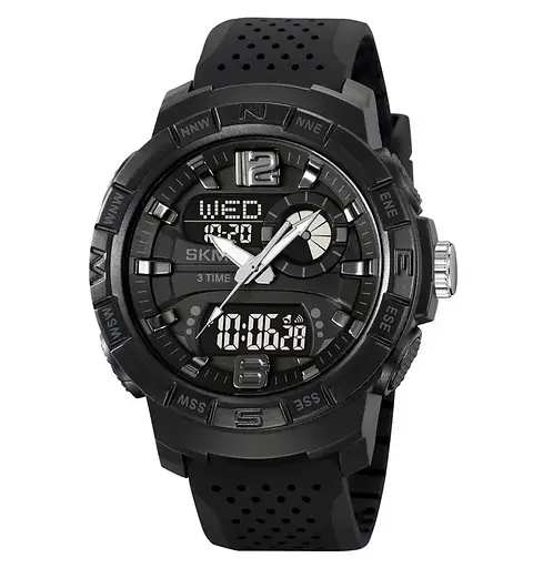 Часы мужские наручные спортивные Skmei 2163 с двойным дисплеем и подсветкой (Черный)