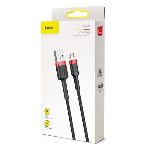 Кабель Baseus cafule Cable USB For Micro 2A 3m Red+Black - фото 2